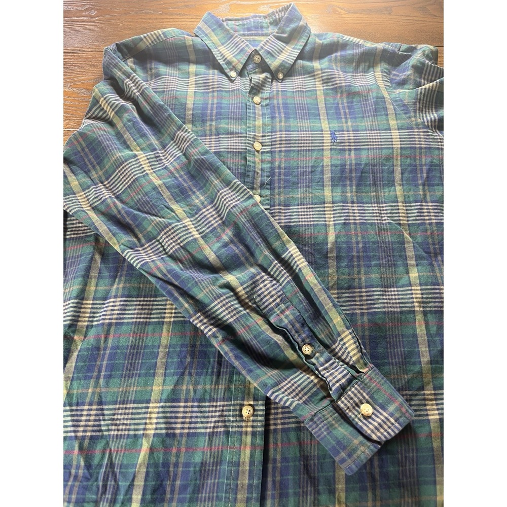 Ralph Lauren Shirt Mens Large Green Plaid Classic Fit Long Sleeve Button Down